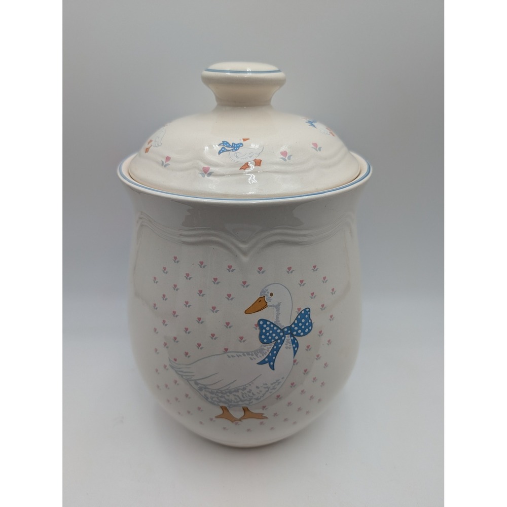 Tienshan Canister Cream Aunt Rhody Country Goose Stoneware Jar Lid 10 in